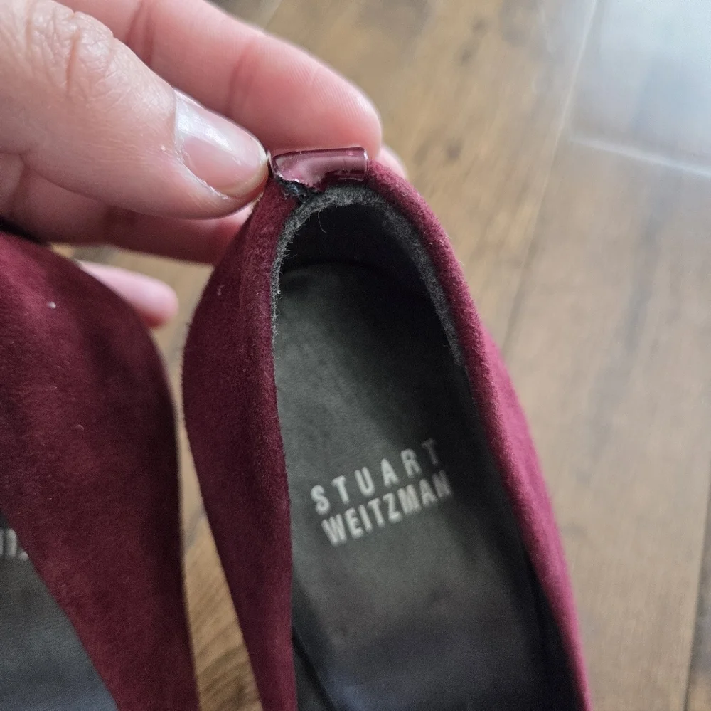 Stuart Weitzman Elegant Burgundy Peep-Toe Platform Heels Size 6 Made In Spain